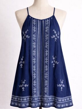 LuLu’s Navy Floral Embroidered Halter Tank Top